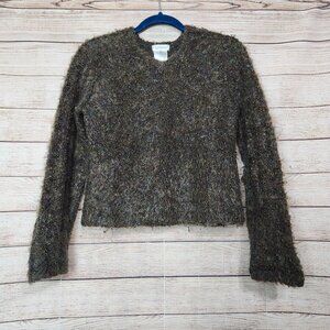Vintage 80's 90's TEHEN France Mohair Blend Knit Pullover Sweater Cropped Brown